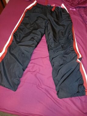 Kids Black Athletic Track Pants with Red & White Side Stripes